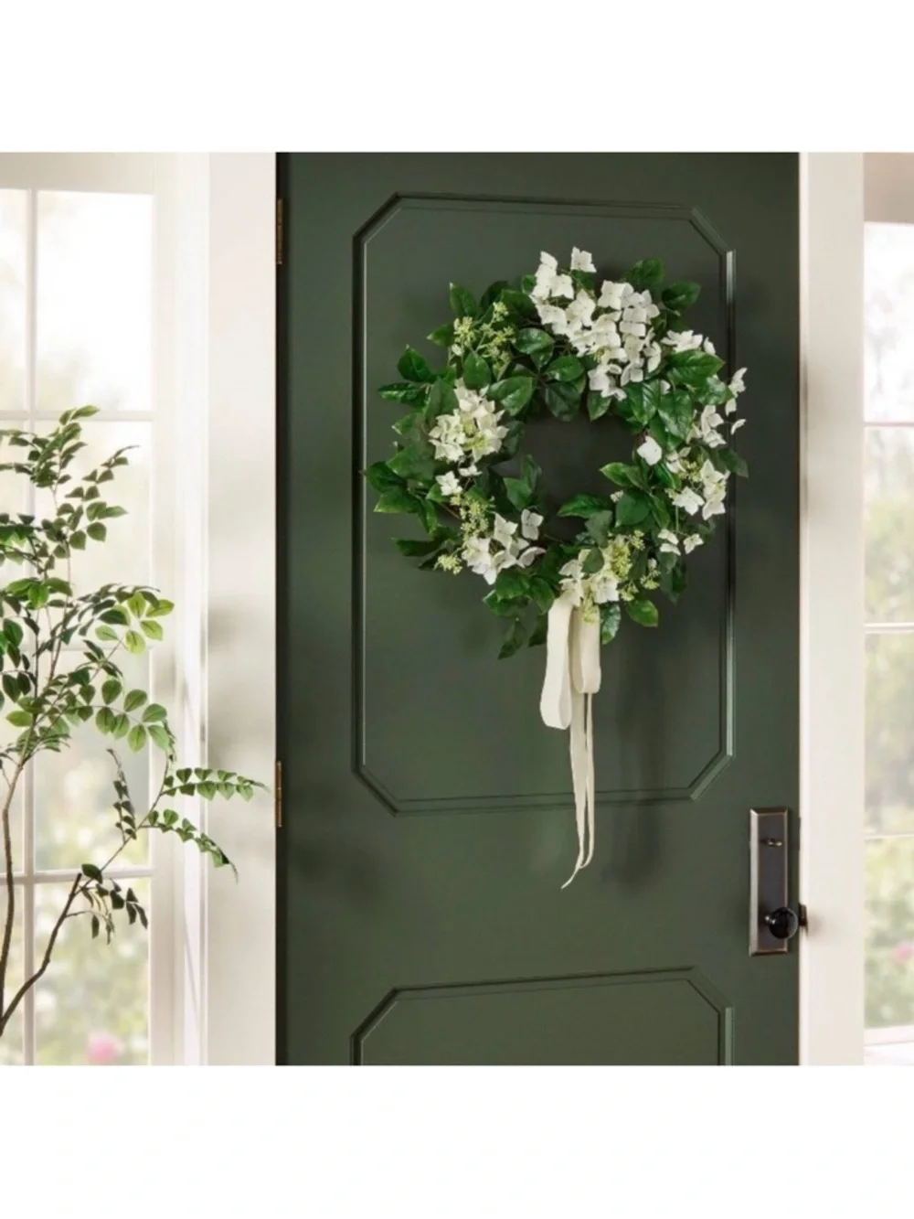 Hydrangea 24” Wreath with Cream Ribbon Bow Threshold designed with Studio McGee